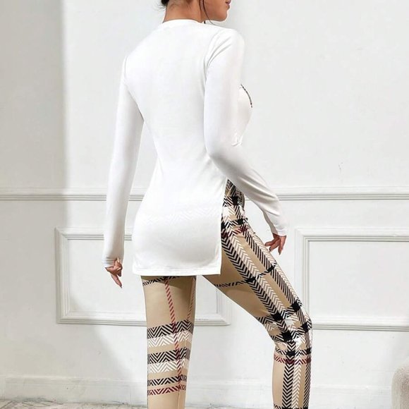 Plaid Letter Graphic Split Hem Tee & Plaid Print Leggings - Picture 4 of 4